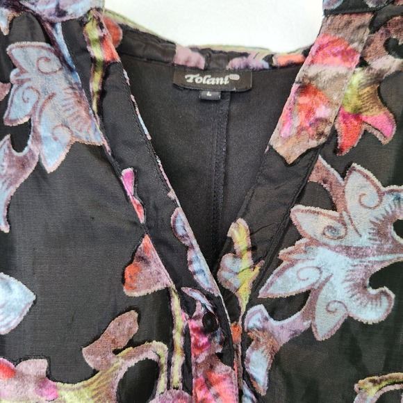 Tolani Velvet Burnout Blouse Women's Large Black Floral Artsy Boho Whimsigoth - Picture 4 of 9